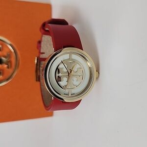 Tory Burch Red and Gold Watch with original box